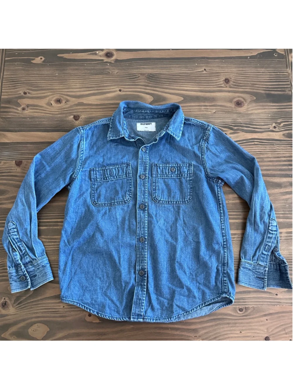 Old Navy Boys Denim Button Down Shirt M 8 Blue Chambray Long Sleeve Pocket